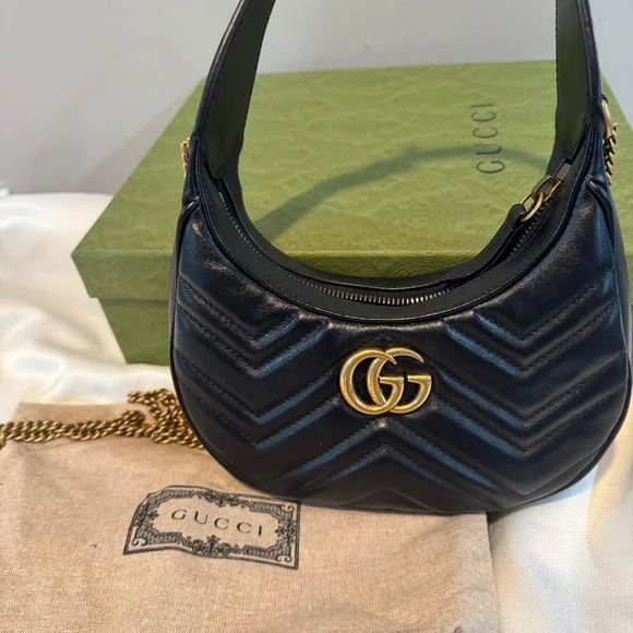 Gucci GG Marmont Half-Moon Mini Bag – Black (Like New, Full Set) - Picture 4 of 12